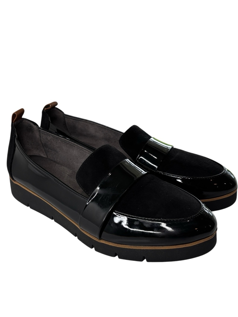 Dr Scholl's Webster Black Platform Loafer Comfort Shoe Sz 9 Vegan Patent Leather